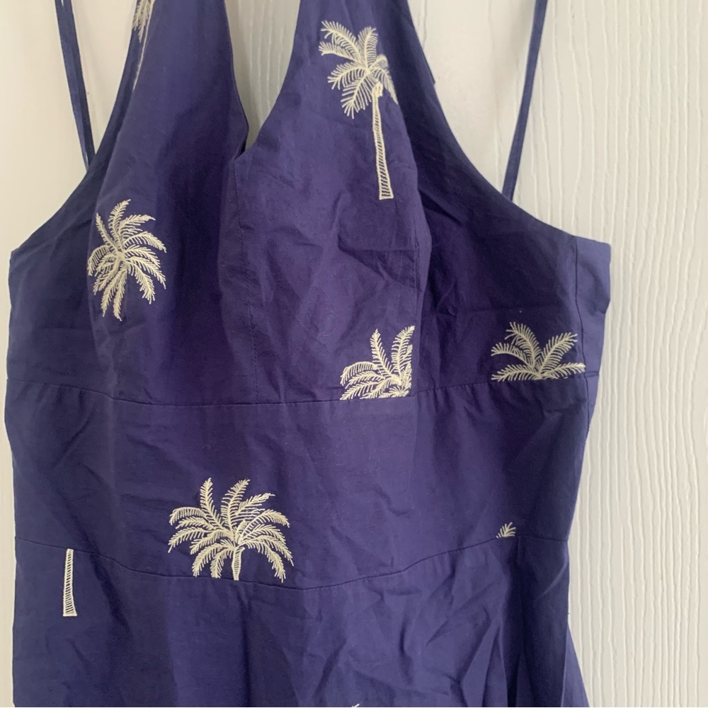 Tori Richard It's a Date River Dress Navy Palm Tree Embroidery Halter Maxi Dress - Picture 5 of 10